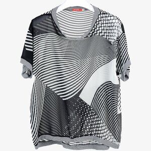 Art Point Black & White Striped Polka-Dot Chiffon Blouse